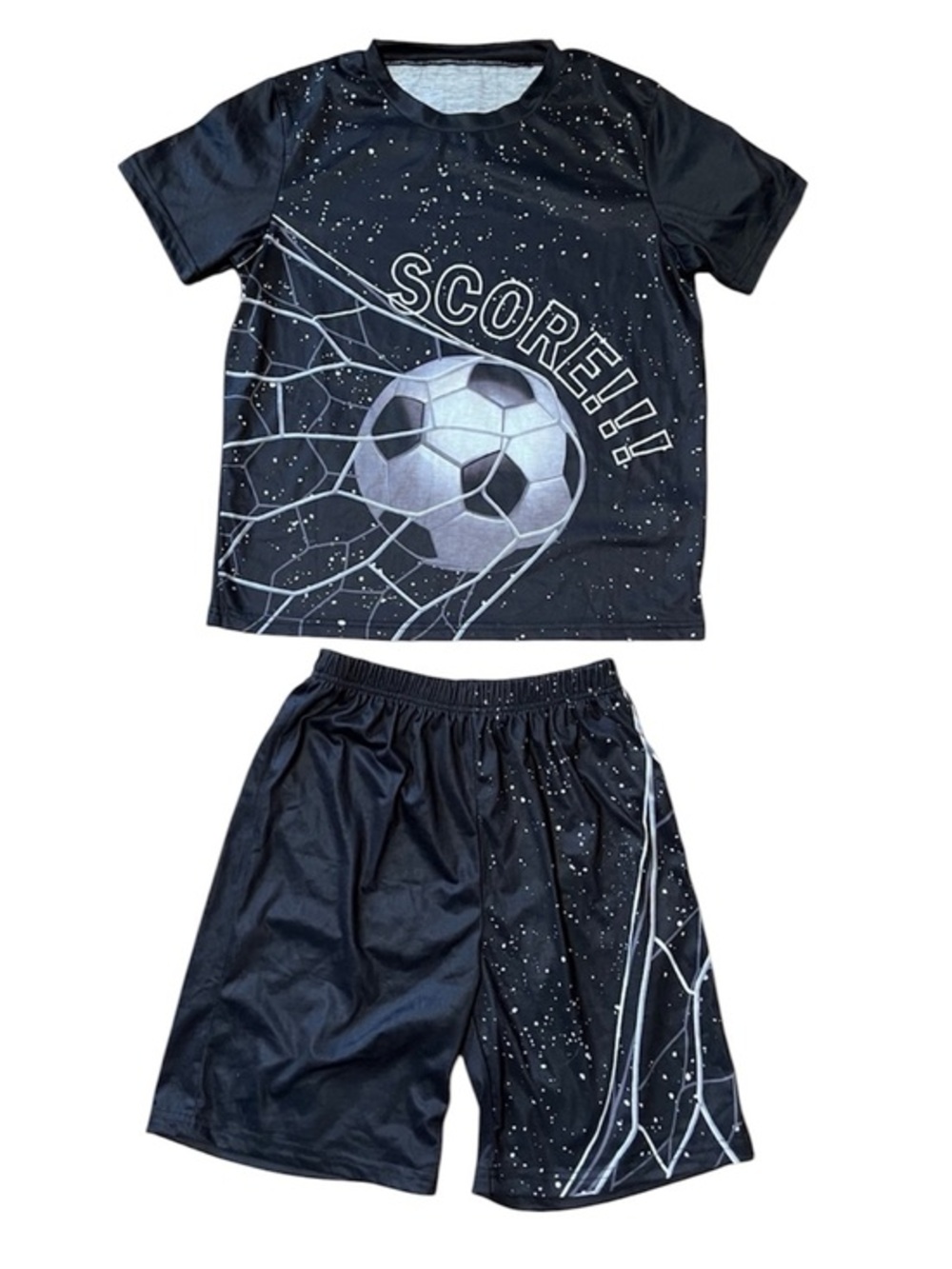 SHEIN Black Soccer 'SCORE!!!' Tee & Shorts Set Size 11-12 year old
